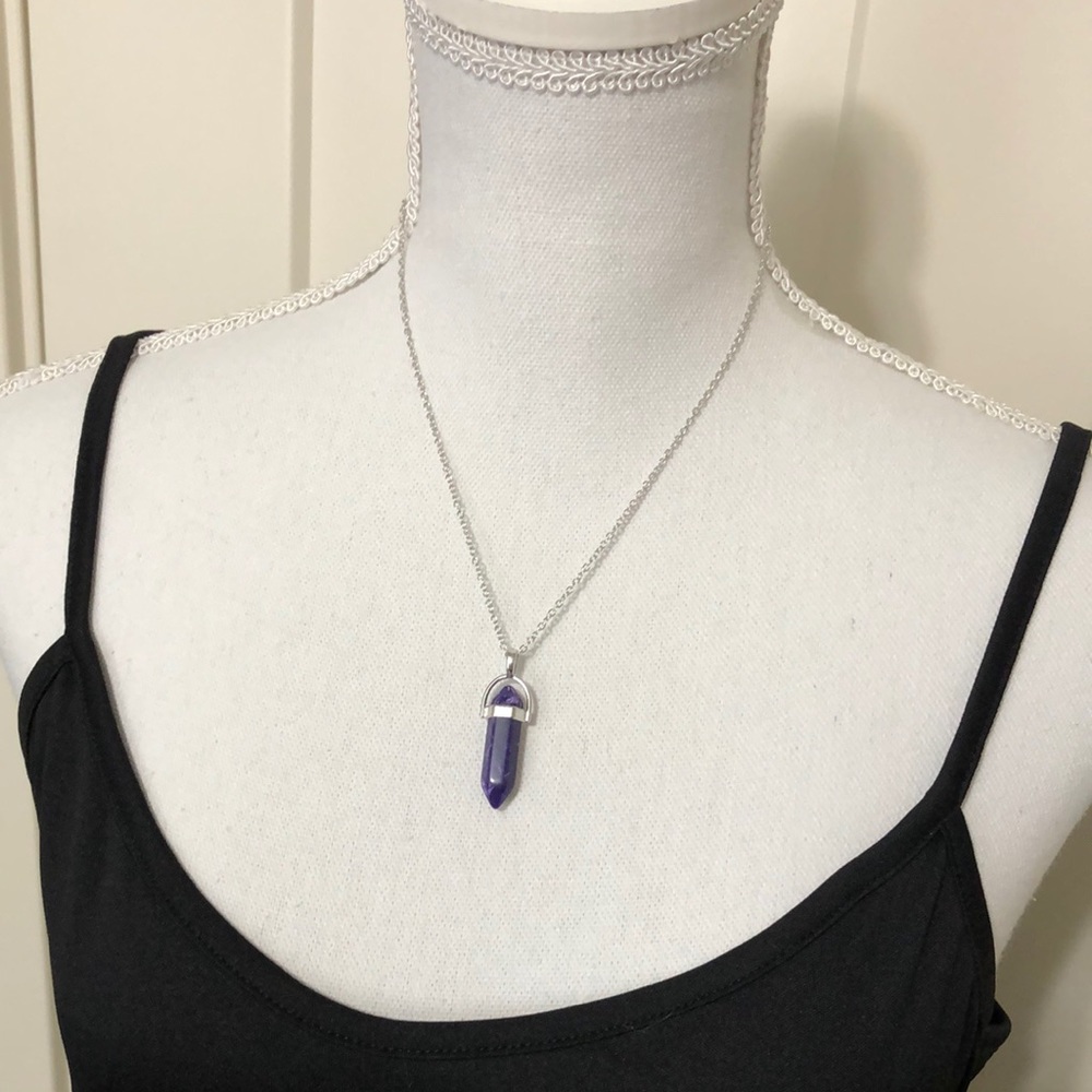 NEW!  Purple & Silver Tone Chakra Necklace
